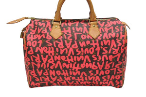 極美品 LOUIS VUITTON ルイヴィトン モノグラム グラフィティ スピーディ30 ハンドバッグ M93704 ピンク PVC ヌメ革 中古 4b005232
