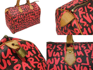 極美品 LOUIS VUITTON ルイヴィトン モノグラム グラフィティ スピーディ30 ハンドバッグ M93704 ピンク PVC ヌメ革 中古 4b005232