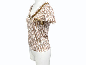 極美品 Christian Dior クリスチャンディオール 半袖VネックTシャツ 5P12044610 サイズ38 トロッター リボン ガリアーノ期 中古 4b005236
