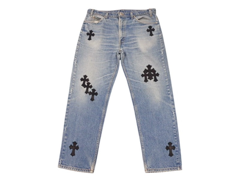 新品未使用 CHROME HEARTS クロムハーツ × LEVI'S リーバイス セメタリークロスパッチ デニムパンツ ジーンズ サイズ36 ブルー 中古 4b005237