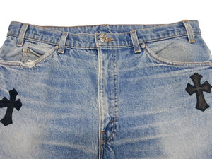 新品未使用 CHROME HEARTS クロムハーツ × LEVI'S リーバイス セメタリークロスパッチ デニムパンツ ジーンズ サイズ36 ブルー 中古 4b005237