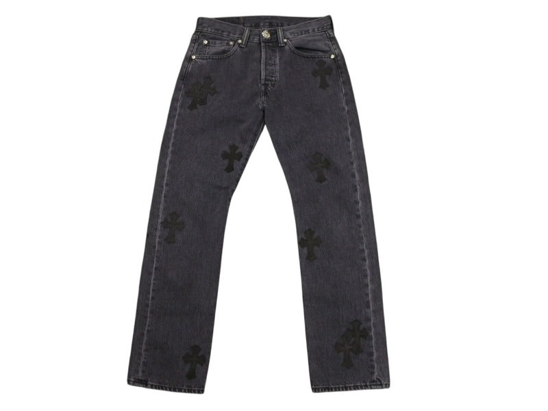 極美品 CHROME HEARTS クロムハーツ × LEVI'S リーバイス セメタリークロスパッチ デニムパンツ ジーンズ サイズ28 ブラック 20パッチ 中古 4b005238