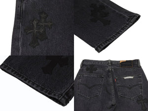 極美品 CHROME HEARTS クロムハーツ × LEVI'S リーバイス セメタリークロスパッチ デニムパンツ ジーンズ サイズ28 ブラック 20パッチ 中古 4b005238