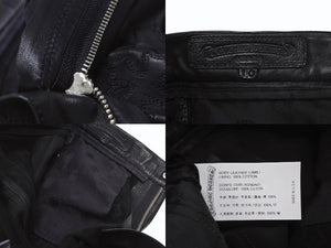 新品未使用 CHROME HEARTS クロムハーツ キッズ フレアニーレザーパンツ サイズ10Y セメタリークロスパッチ ブラック 中古 4b005240
