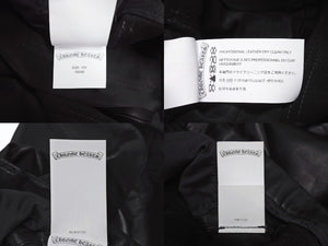 新品未使用 CHROME HEARTS クロムハーツ キッズ フレアニーレザーパンツ サイズ10Y セメタリークロスパッチ ブラック 中古 4b005240