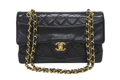 極美品 CHANEL シャネル マトラッセ24 Sフラップ Wチェーンショルダーバッグ 1番台 ココマーク ラムスキン ブラック 中古 4b005245