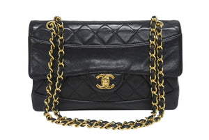 極美品 CHANEL シャネル マトラッセ24 Sフラップ Wチェーンショルダーバッグ 1番台 ココマーク ラムスキン ブラック 中古 4b005245