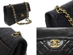 極美品 CHANEL シャネル マトラッセ24 Sフラップ Wチェーンショルダーバッグ 1番台 ココマーク ラムスキン ブラック 中古 4b005245