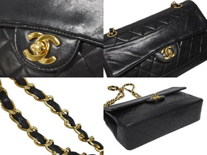 極美品 CHANEL シャネル マトラッセ24 Sフラップ Wチェーンショルダーバッグ 1番台 ココマーク ラムスキン ブラック 中古 4b005245