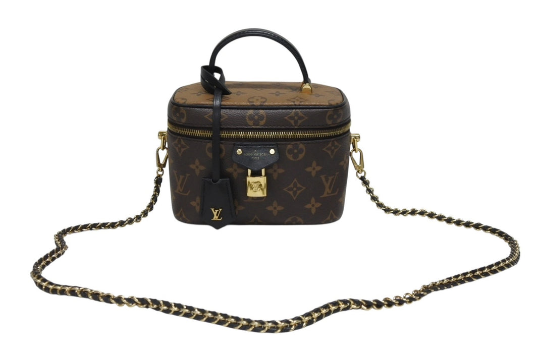 極美品 LOUIS VUITTON ルイヴィトン ショルダーバッグ モノグラムリバース ヴァニティ PM M45165 コーティングキャンバス ブラウン 中古 4b005250