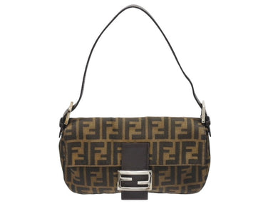 極美品 FENDI フェンディ ハンドバッグ ズッカ柄 マンマバケット ブラウン キャンバス レザー 26424 シルバー金具 中古 4b005252