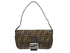 極美品 FENDI フェンディ ハンドバッグ ズッカ柄 マンマバケット ブラウン キャンバス レザー 26424 シルバー金具 中古 4b005252