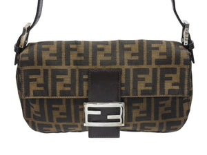 極美品 FENDI フェンディ ハンドバッグ ズッカ柄 マンマバケット ブラウン キャンバス レザー 26424 シルバー金具 中古 4b005252
