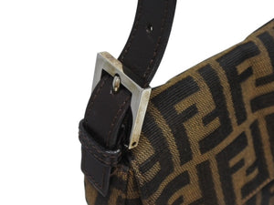 極美品 FENDI フェンディ ハンドバッグ ズッカ柄 マンマバケット ブラウン キャンバス レザー 26424 シルバー金具 中古 4b005252