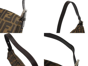 極美品 FENDI フェンディ ハンドバッグ ズッカ柄 マンマバケット ブラウン キャンバス レザー 26424 シルバー金具 中古 4b005252