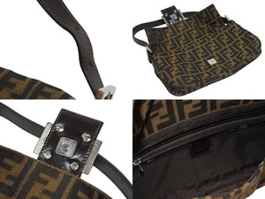 極美品 FENDI フェンディ ハンドバッグ ズッカ柄 マンマバケット ブラウン キャンバス レザー 26424 シルバー金具 中古 4b005252