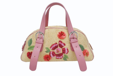 極美品 Dior ディオール ガリアーノ期 限定品 希少 ハンドバッグ ミニボストンバッグ 刺繍 ビジュー ベージュ 藁 レザー 中古 4b005253