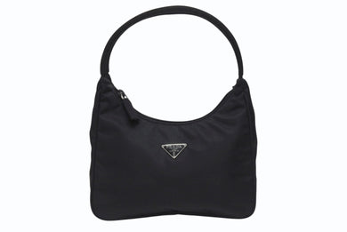極美品 PRADA プラダ ホーボー ワンショルダーバッグ MV515 トライアングルロゴ ナイロン ブラック 中古 4b005254