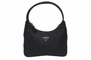 極美品 PRADA プラダ ホーボー ワンショルダーバッグ MV515 トライアングルロゴ ナイロン ブラック 中古 4b005254