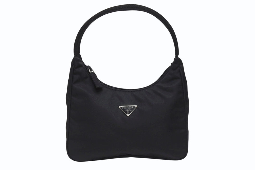 極美品 PRADA プラダ ホーボー ワンショルダーバッグ MV515 トライアングルロゴ ナイロン ブラック 中古 4b005254