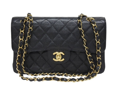 極美品 CHANEL シャネル マトラッセ23 Wフラップ Wチェーン ショルダーバッグ 7番台 キャビアスキン ココマーク ブラック ゴールド金具 中古 4b005256