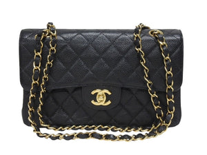 極美品 CHANEL シャネル マトラッセ23 Wフラップ Wチェーン ショルダーバッグ 7番台 キャビアスキン ココマーク ブラック ゴールド金具 中古 4b005256