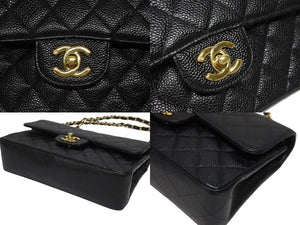 極美品 CHANEL シャネル マトラッセ23 Wフラップ Wチェーン ショルダーバッグ 7番台 キャビアスキン ココマーク ブラック ゴールド金具 中古 4b005256