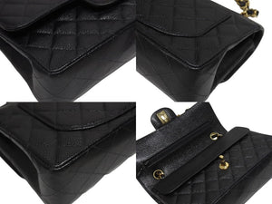 極美品 CHANEL シャネル マトラッセ23 Wフラップ Wチェーン ショルダーバッグ 7番台 キャビアスキン ココマーク ブラック ゴールド金具 中古 4b005256
