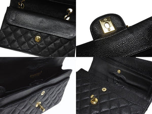 極美品 CHANEL シャネル マトラッセ23 Wフラップ Wチェーン ショルダーバッグ 7番台 キャビアスキン ココマーク ブラック ゴールド金具 中古 4b005256