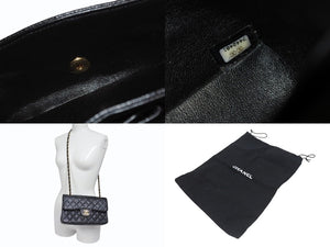 極美品 CHANEL シャネル マトラッセ23 Wフラップ Wチェーン ショルダーバッグ 7番台 キャビアスキン ココマーク ブラック ゴールド金具 中古 4b005256