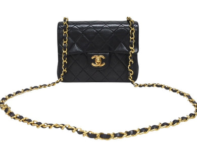 極美品 CHANEL シャネル ミニマトラッセ 17 チェーンショルダーバッグ 1番台 ラムスキン ココマーク ブラック ゴールド金具 中古 4b005257