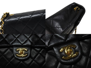 極美品 CHANEL シャネル ミニマトラッセ 17 チェーンショルダーバッグ 1番台 ラムスキン ココマーク ブラック ゴールド金具 中古 4b005257