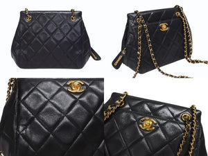 CHANEL シャネル Wチェーンショルダーバッグ 4番台 ココマーク ラムスキン ブラック ターンロックチャーム ゴールド金具 美品 中古 4b005258s