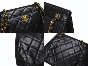 CHANEL シャネル Wチェーンショルダーバッグ 4番台 ココマーク ラムスキン ブラック ターンロックチャーム ゴールド金具 美品 中古 4b005258s
