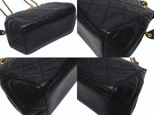CHANEL シャネル Wチェーンショルダーバッグ 4番台 ココマーク ラムスキン ブラック ターンロックチャーム ゴールド金具 美品 中古 4b005258s