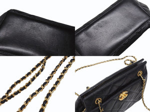 CHANEL シャネル Wチェーンショルダーバッグ 4番台 ココマーク ラムスキン ブラック ターンロックチャーム ゴールド金具 美品 中古 4b005258s