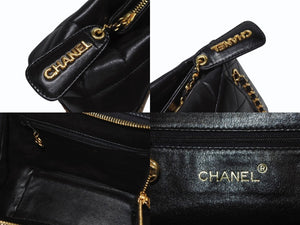 CHANEL シャネル Wチェーンショルダーバッグ 4番台 ココマーク ラムスキン ブラック ターンロックチャーム ゴールド金具 美品 中古 4b005258s
