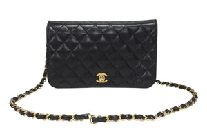 CHANEL シャネル ターンロック チェーンショルダーバッグ 12番台 ココマーク ラムスキン ブラック ゴールド金具 美品 中古 4b005259