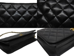 CHANEL シャネル ターンロック チェーンショルダーバッグ 12番台 ココマーク ラムスキン ブラック ゴールド金具 美品 中古 4b005259