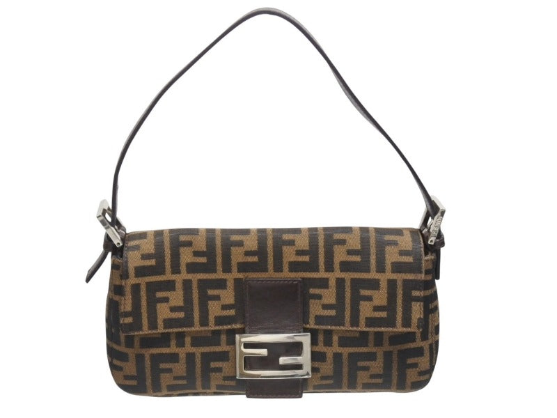 FENDI フェンディ ハンドバッグ ズッカ柄 マンマバケット ブラウン キャンバス レザー 26424 シルバー金具 美品 中古 4b005261