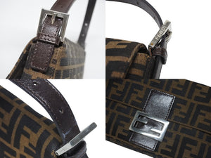 FENDI フェンディ ハンドバッグ ズッカ柄 マンマバケット ブラウン キャンバス レザー 26424 シルバー金具 美品 中古 4b005261