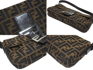 FENDI フェンディ ハンドバッグ ズッカ柄 マンマバケット ブラウン キャンバス レザー 26424 シルバー金具 美品 中古 4b005261