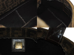 極美品 FENDI フェンディ マンマバケット ワンショルダーバッグ 26325 ズッカ柄 ブラウン ウール レザー シルバー金具 中古 4b005262