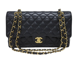 極美品 CHANEL シャネル マトラッセ25 Wフラップ チェーンショルダーバッグ 23番台 キャビアスキン ブラック ゴールド金具 中古 4b005265