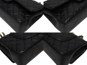 極美品 CHANEL シャネル マトラッセ25 Wフラップ チェーンショルダーバッグ 23番台 キャビアスキン ブラック ゴールド金具 中古 4b005265