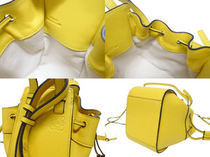 極美品 LOEWE ロエベ ハンモック ミニ ハンドバッグ ショルダーバッグ 052123 スペイン製 レザー イエロー ブラック 中古 4b005266
