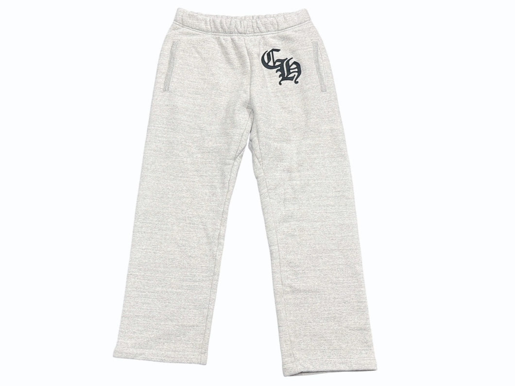 極美品 CHROME HEARTS クロムハーツ Y NOT スウェットパンツ サイズL CHロゴパッチ スクロールラベルロゴ グレー 25SS 中古 4b005281
