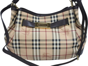 BURBERRY バーバリー ノバチェック 2WAY ハンドバッグ ベージュ ブラウン PVC レザー ショルダー 3742238 ゴールド金具 美品 中古 4b005299