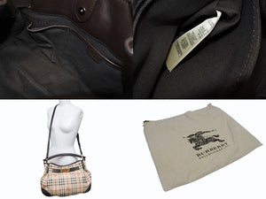 BURBERRY バーバリー ノバチェック 2WAY ハンドバッグ ベージュ ブラウン PVC レザー ショルダー 3742238 ゴールド金具 美品 中古 4b005299