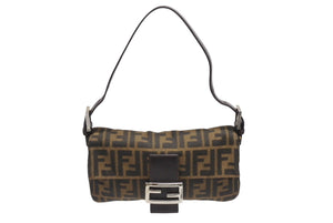 FENDI フェンディ ハンドバッグ ズッカ柄 マンマバケット ブラウン キャンバス レザー 26424 シルバー金具 美品 中古 4b005301
